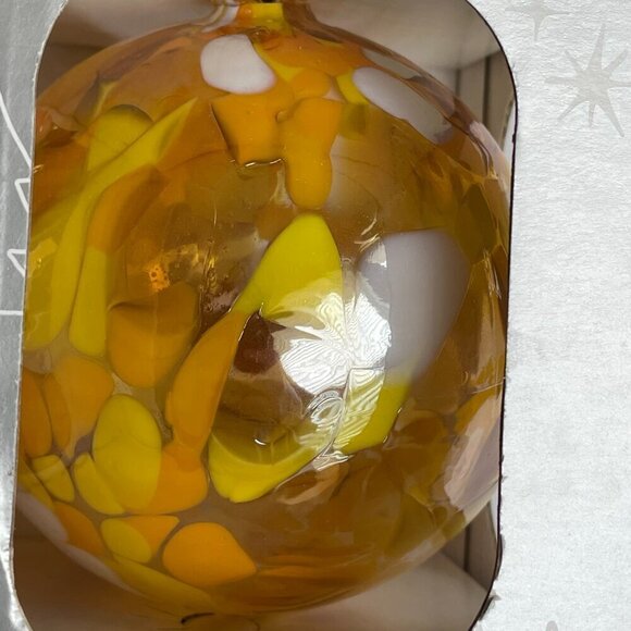 Handmade Polish Mouthblown Glass Ball Christmas Ornament, Poland, Yellow, Orange - Picture 5 of 5